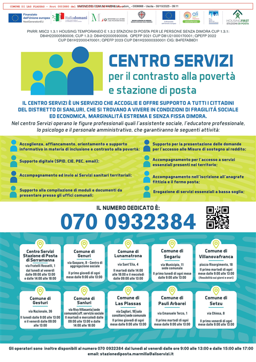 PLUS Sanluri - Attivazione Centro servizi per il contrasto alla povertà e Stazione di Posta
