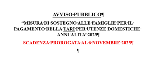 AVVISO PUBBLICO “Misura di sostegno alle famiglie per il pagamento della TARI per utenze domestiche - annualità 2025"