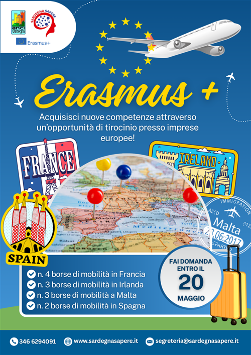 Programma Erasmus+ â€“ 12 borse di mobilità europea per giovani della Sardegna